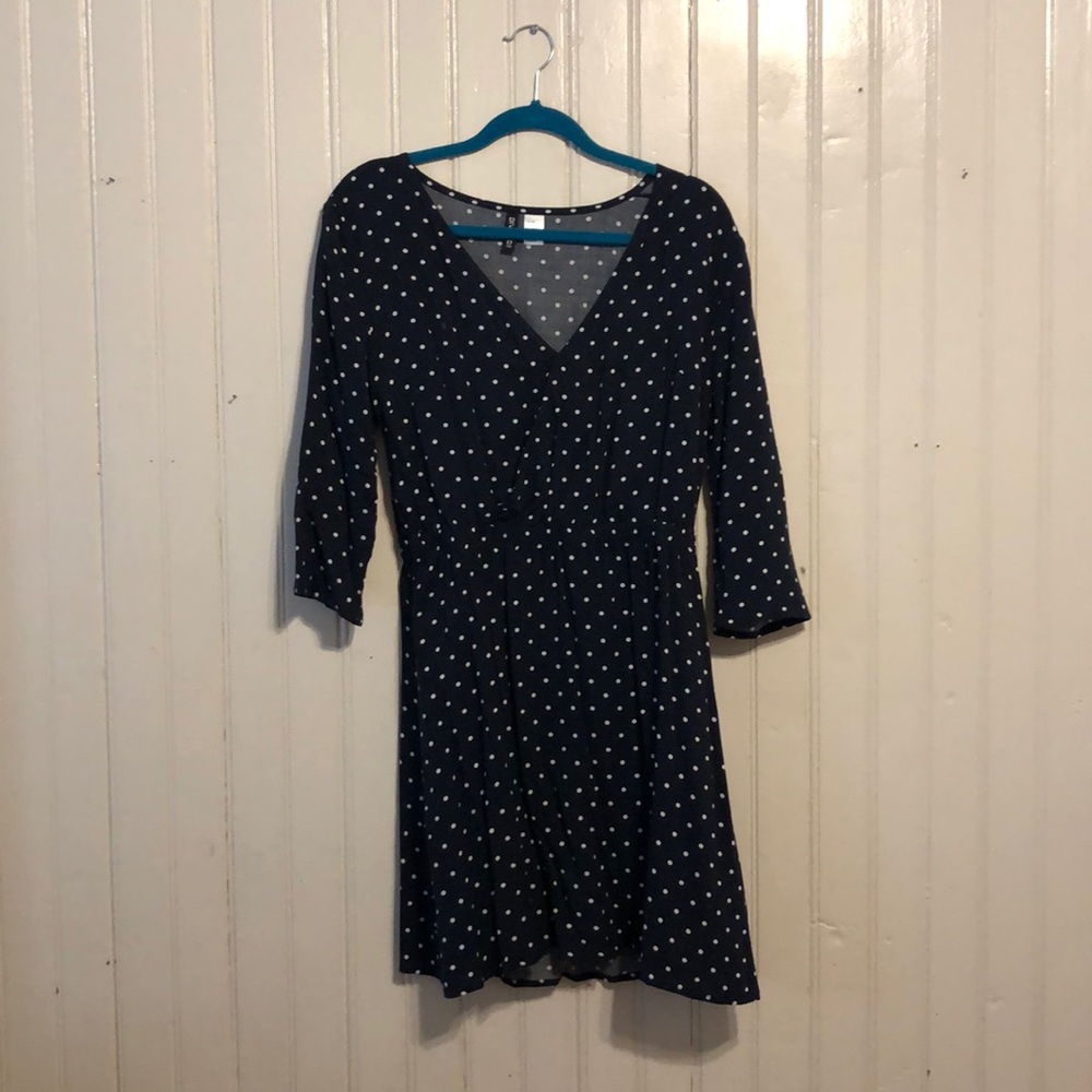 Divided H&M Navy and White Polka Dot Wrap Dress
